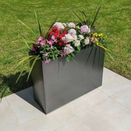 Woven Wood 90cm Long Zinc Silver & Black Textured 60cm Tall Trough Planter - thumbnail 2