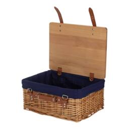 Red Hamper Double Steamed Navy Lined Willow Empty Picnic Basket with Pinewood Lid - Size: Medium