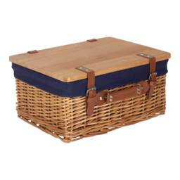 Red Hamper Double Steamed Navy Lined Willow Empty Picnic Basket with Pinewood Lid - Size: Medium - thumbnail 2