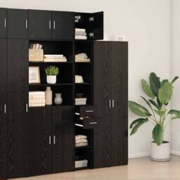 Berkfield Home Slim Storage Cabinet Black Oak 30x42.5x225 cm Engineered Wood - thumbnail 4
