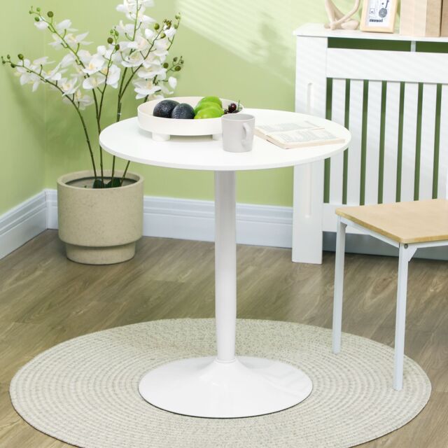 HOMCOM Round Dining Table, Modern Kitchen Table with Steel Base in White - image 1