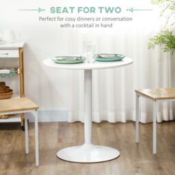 HOMCOM Round Dining Table, Modern Kitchen Table with Steel Base in White - thumbnail 4