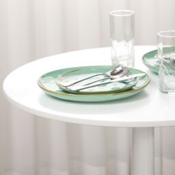 HOMCOM Round Dining Table, Modern Kitchen Table with Steel Base in White - thumbnail 6