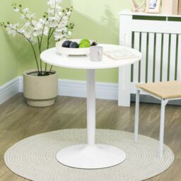 HOMCOM Round Dining Table, Modern Kitchen Table with Steel Base in White - thumbnail 1