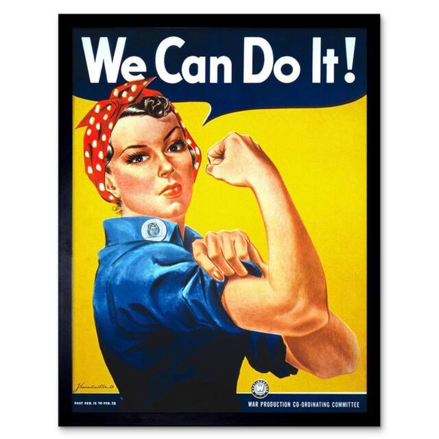 "Artery8 World War 2 Rosie Riveter We Can Do It Women USA 12x16"" Framed Art in Yellow - Size: W12"" x H16""" - image 1