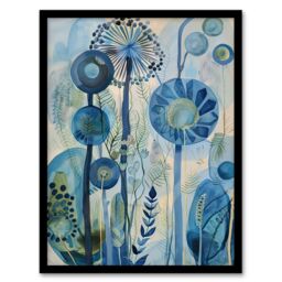 "Artery8 Abstract Blue Wildflowers Watercolour Floral Framed Art Print - Size: W12"" x H16""" - thumbnail 1
