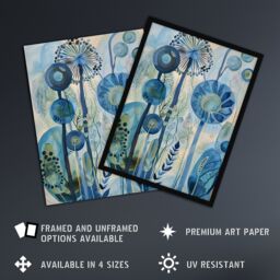 "Artery8 Abstract Blue Wildflowers Watercolour Floral Framed Art Print - Size: W12"" x H16""" - thumbnail 2