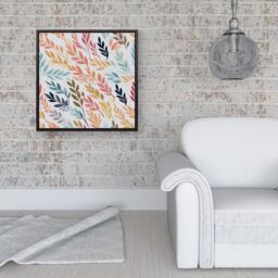 "Warren Reed - Designer Colouful Sping Leaves Framed Canvas in Black - Size: W16"" x H16""" - thumbnail 2