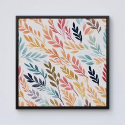 "Warren Reed - Designer Colouful Sping Leaves Framed Canvas in Black - Size: W16"" x H16""" - thumbnail 1