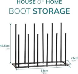 House of Home 6 Pair Welly Walking Boot Stand Dryer Metal Shoe Rack Garden Shed Home Storage in Black - thumbnail 2