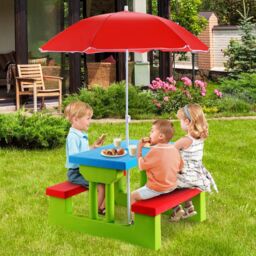 Costway Kids Picnic Table Set Indoor & Outdoor Picnic Table & Benches in Red - thumbnail 4