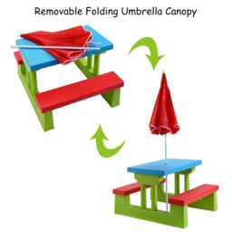 Costway Kids Picnic Table Set Indoor & Outdoor Picnic Table & Benches in Red - thumbnail 8