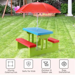 Costway Kids Picnic Table Set Indoor & Outdoor Picnic Table & Benches in Red - thumbnail 9