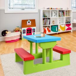 Costway Kids Picnic Table Set Indoor & Outdoor Picnic Table & Benches in Red - thumbnail 6