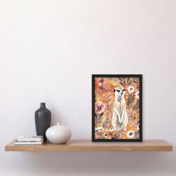 "Artery8 Cute Meerkat with Wildflowers Orange Watercolour Framed Wall Art - Size: W12"" x H16""" - thumbnail 4