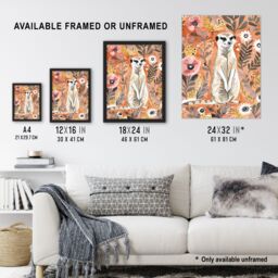 "Artery8 Cute Meerkat with Wildflowers Orange Watercolour Framed Wall Art - Size: W12"" x H16""" - thumbnail 3