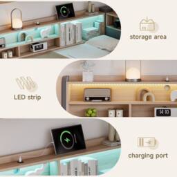 BTM 3FT Velvet Daybed Trundle LED USB Charging Storage Grey - Size: Single - thumbnail 5