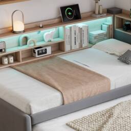 BTM 3FT Velvet Daybed Trundle LED USB Charging Storage Grey - Size: Single - thumbnail 8