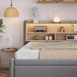 BTM 3FT Velvet Daybed Trundle LED USB Charging Storage Grey - Size: Single - thumbnail 7