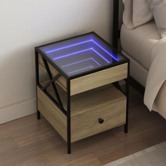 Berkfield Home Bedside Table with Infinity LED Sonoma Oak 40x40x51 cm in Brown - Size: 40 x 40 x 51 cm - image 1