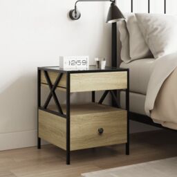 Berkfield Home Bedside Table with Infinity LED Sonoma Oak 40x40x51 cm in Brown - Size: 40 x 40 x 51 cm - thumbnail 4