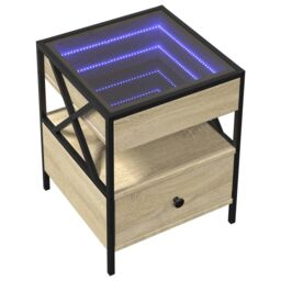 Berkfield Home Bedside Table with Infinity LED Sonoma Oak 40x40x51 cm in Brown - Size: 40 x 40 x 51 cm - thumbnail 3