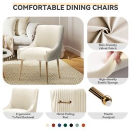 SEYNAR Upholstered Velvet Dining Chairs with Gold Legs - Set of 2 in Beige - thumbnail 5