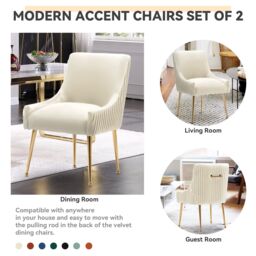 SEYNAR Upholstered Velvet Dining Chairs with Gold Legs - Set of 2 in Beige - thumbnail 4