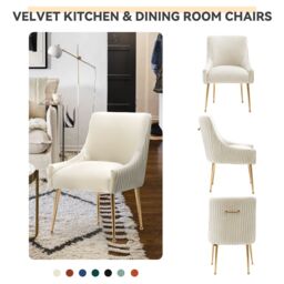 SEYNAR Upholstered Velvet Dining Chairs with Gold Legs - Set of 2 in Beige - thumbnail 3