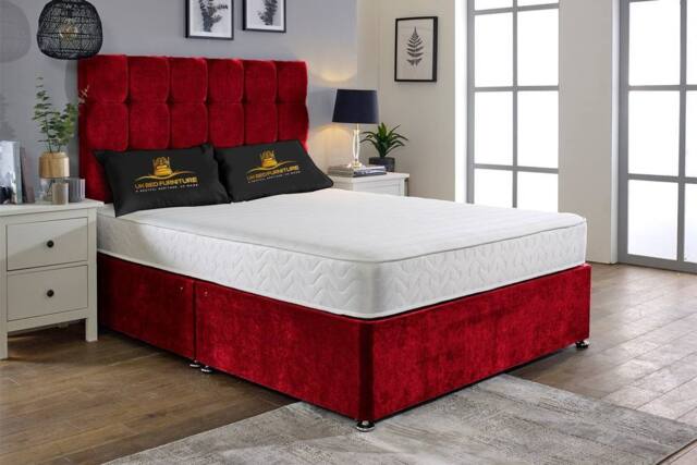 UK Bed Furniture Senator Divan Bed with 2 Drawers Foot End & 26 Inch headboard in Maroon - Size: Small Double - image 1