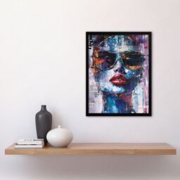 "Artery8 Woman Sunglasses Beauty Portrait Oil Painting Framed Art Print in Blue - Size: W12"" x H16""" - thumbnail 4