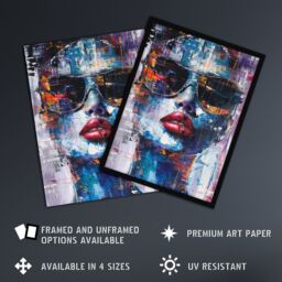 "Artery8 Woman Sunglasses Beauty Portrait Oil Painting Framed Art Print in Blue - Size: W12"" x H16""" - thumbnail 2