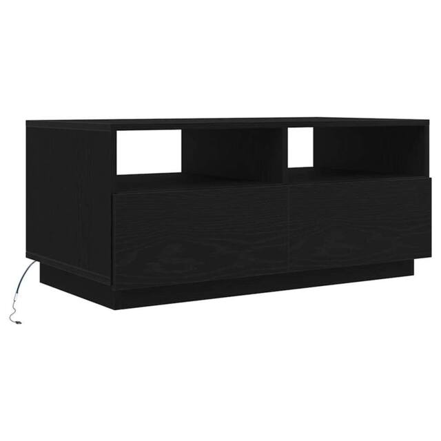 Berkfield Home Coffee Table with LED Lights Black Oak 90x49x40 cm - Size: 90 x 49 x 40 cm - image 1
