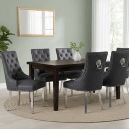 HOME LUXE INTERIOR Set of 6 Majestic Hudson Grey Leather Lion Knocker Dining Chairs - thumbnail 6