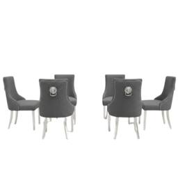 HOME LUXE INTERIOR Set of 6 Majestic Hudson Grey Leather Lion Knocker Dining Chairs - thumbnail 3