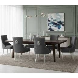 HOME LUXE INTERIOR Set of 6 Majestic Hudson Grey Leather Lion Knocker Dining Chairs - thumbnail 4