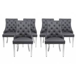 HOME LUXE INTERIOR Set of 6 Majestic Hudson Grey Leather Lion Knocker Dining Chairs - thumbnail 2