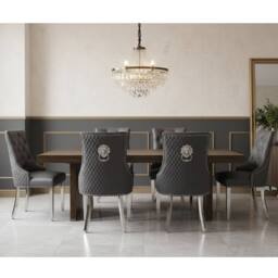 HOME LUXE INTERIOR Set of 6 Majestic Hudson Grey Leather Lion Knocker Dining Chairs - thumbnail 5
