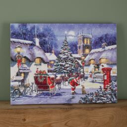 Samuel Alexander 40 x 30cm Battery Operated Light up Fibre Optic Santa & Village Christmas Wall Canvas - Size: 40 x 30 cm - thumbnail 1
