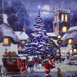Samuel Alexander 40 x 30cm Battery Operated Light up Fibre Optic Santa & Village Christmas Wall Canvas - Size: 40 x 30 cm - thumbnail 8