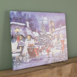 Samuel Alexander 40 x 30cm Battery Operated Light up Fibre Optic Santa & Village Christmas Wall Canvas - Size: 40 x 30 cm - thumbnail 6