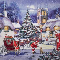 Samuel Alexander 40 x 30cm Battery Operated Light up Fibre Optic Santa & Village Christmas Wall Canvas - Size: 40 x 30 cm - thumbnail 7