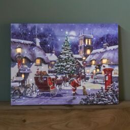 Samuel Alexander 40 x 30cm Battery Operated Light up Fibre Optic Santa & Village Christmas Wall Canvas - Size: 40 x 30 cm - thumbnail 2