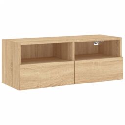 Berkfield Home TV Wall Cabinet Sonoma Oak 80x30x30 cm Engineered Wood in Brown - Size: 80 x 30 x 30 cm - thumbnail 2