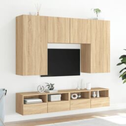 Berkfield Home TV Wall Cabinet Sonoma Oak 80x30x30 cm Engineered Wood in Brown - Size: 80 x 30 x 30 cm - thumbnail 4