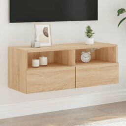Berkfield Home TV Wall Cabinet Sonoma Oak 80x30x30 cm Engineered Wood in Brown - Size: 80 x 30 x 30 cm - thumbnail 1