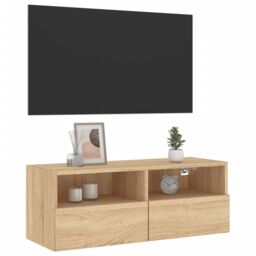 Berkfield Home TV Wall Cabinet Sonoma Oak 80x30x30 cm Engineered Wood in Brown - Size: 80 x 30 x 30 cm - thumbnail 5
