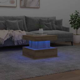 Berkfield Home Modern Coffee Table with LED Lights Artisian Oak 50x50x40 cm in Brown - Size: 50 x 50 x 40 cm - thumbnail 4