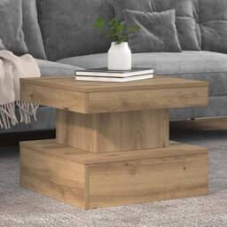 Berkfield Home Modern Coffee Table with LED Lights Artisian Oak 50x50x40 cm in Brown - Size: 50 x 50 x 40 cm - thumbnail 5