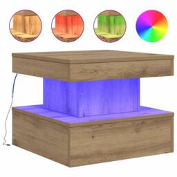 Berkfield Home Modern Coffee Table with LED Lights Artisian Oak 50x50x40 cm in Brown - Size: 50 x 50 x 40 cm - thumbnail 3